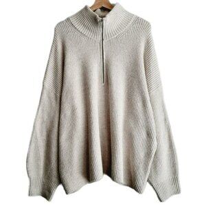 OLD NAVY Shaker-Stitch Half Zip Go-Recycled Pullover Sweater Ivory Sz XXL